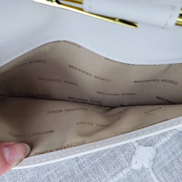 MICHAEL Michael Kors Jet Set Checkbook Wallet - White MK Logo Leather - Picture 14 of 17